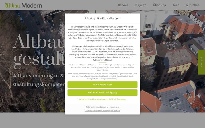 Kuvakaappaus sivustosta altbaumoderngmbh.de