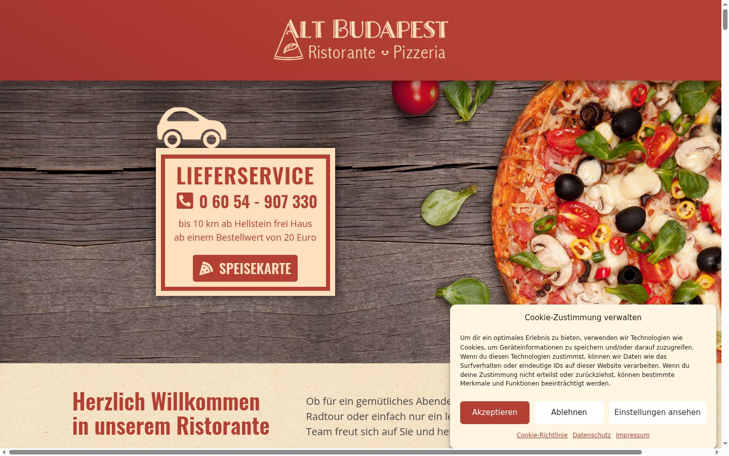 Screenshot des Einwilligungsbanners vor jeglicher Interaktion