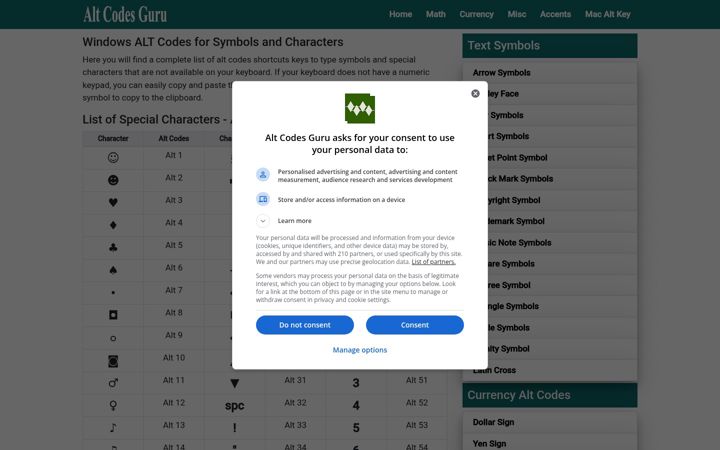 Screenshot of altcodesguru.com