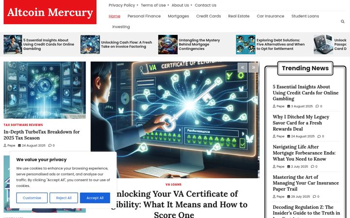 Screenshot von altcoinmercury.com