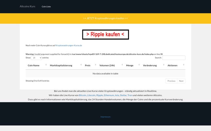 Screenshot von altcoins-kurs.de