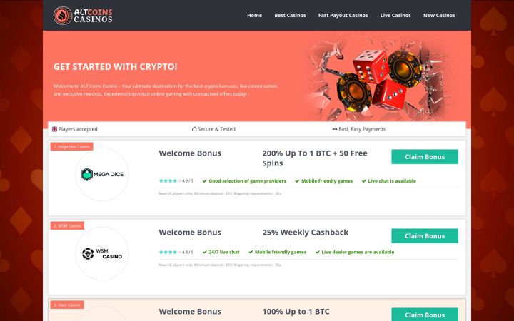 Screenshot von altcoinscasinos.com