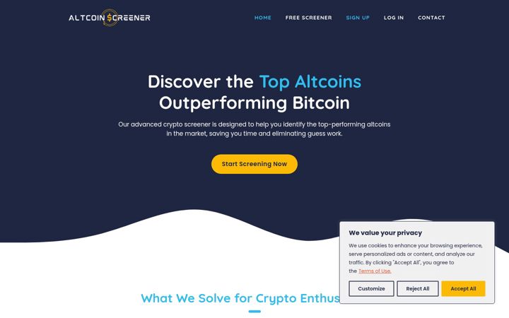 Screenshot von altcoinscreener.com
