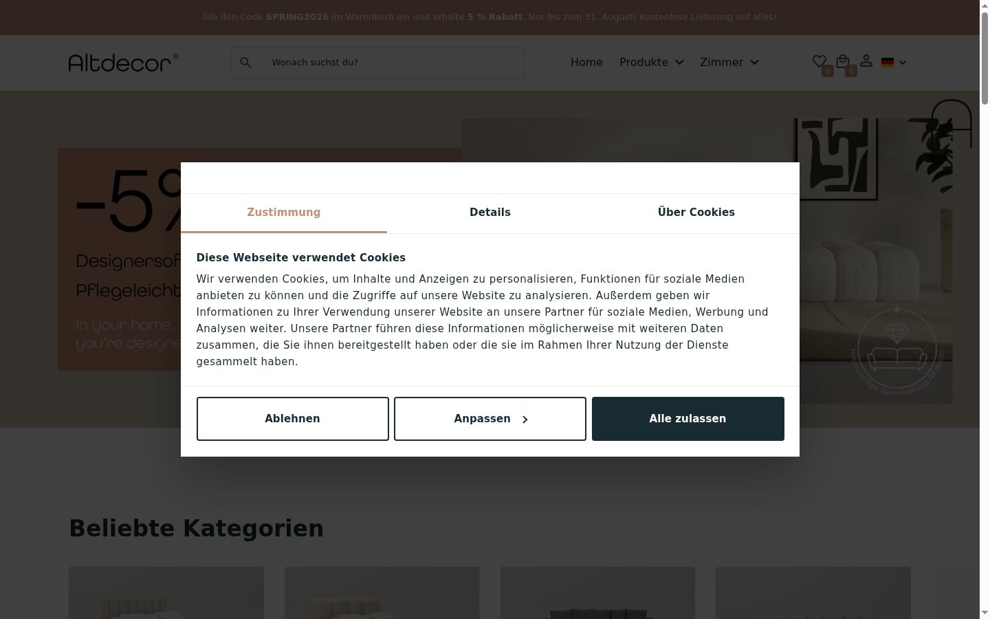 Capture d'écran de la bannière de consentement affichée avant toute interaction