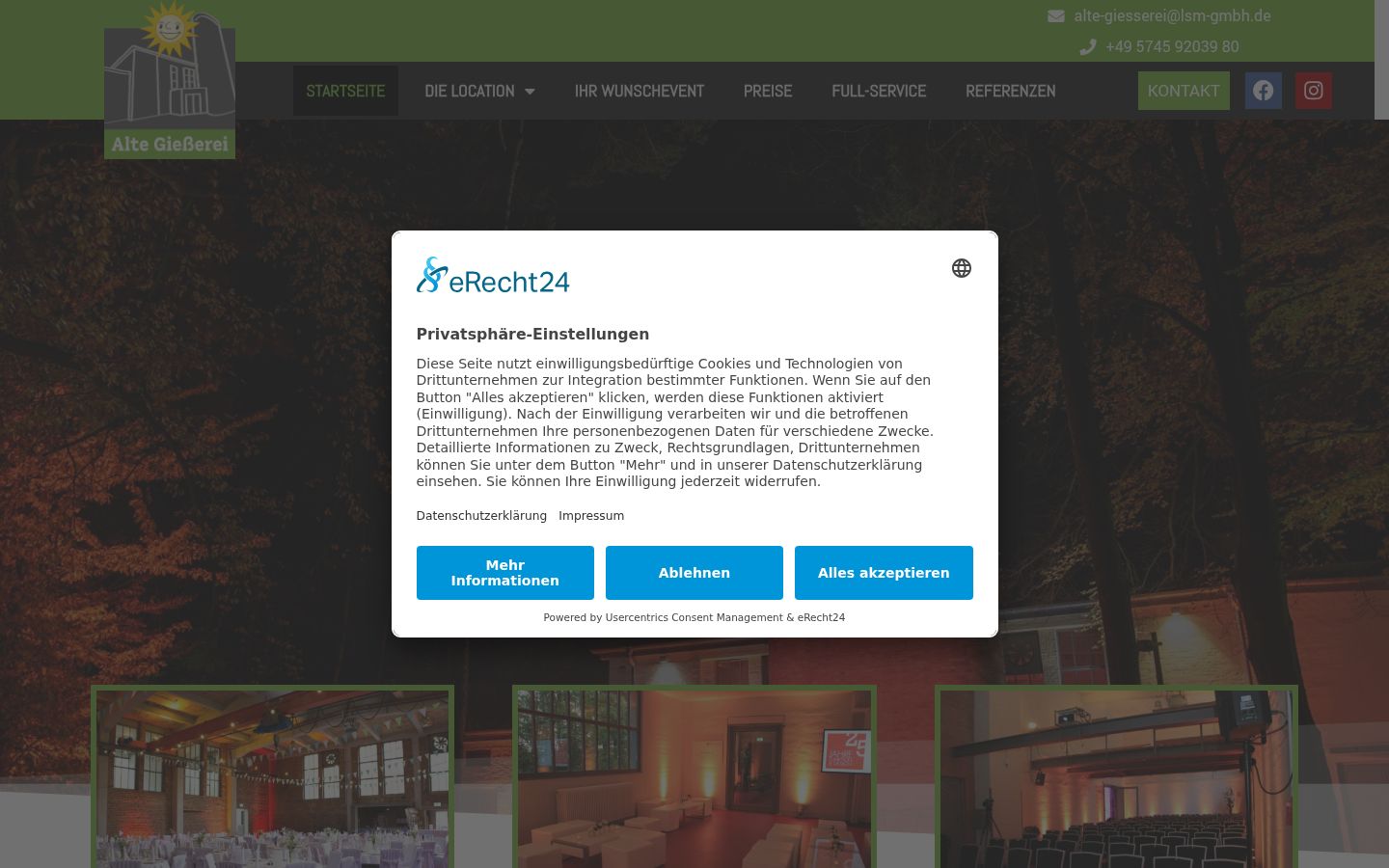 Screenshot des Einwilligungsbanners vor jeglicher Interaktion