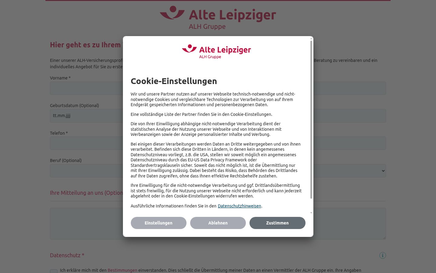 Screenshot of the consent banner shown before any interaction