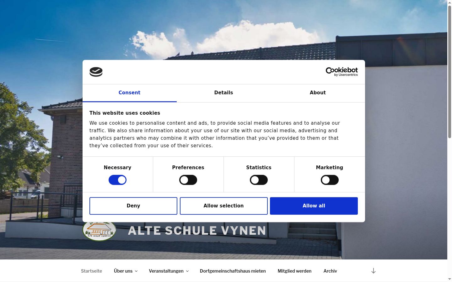Screenshot des Einwilligungsbanners vor jeglicher Interaktion