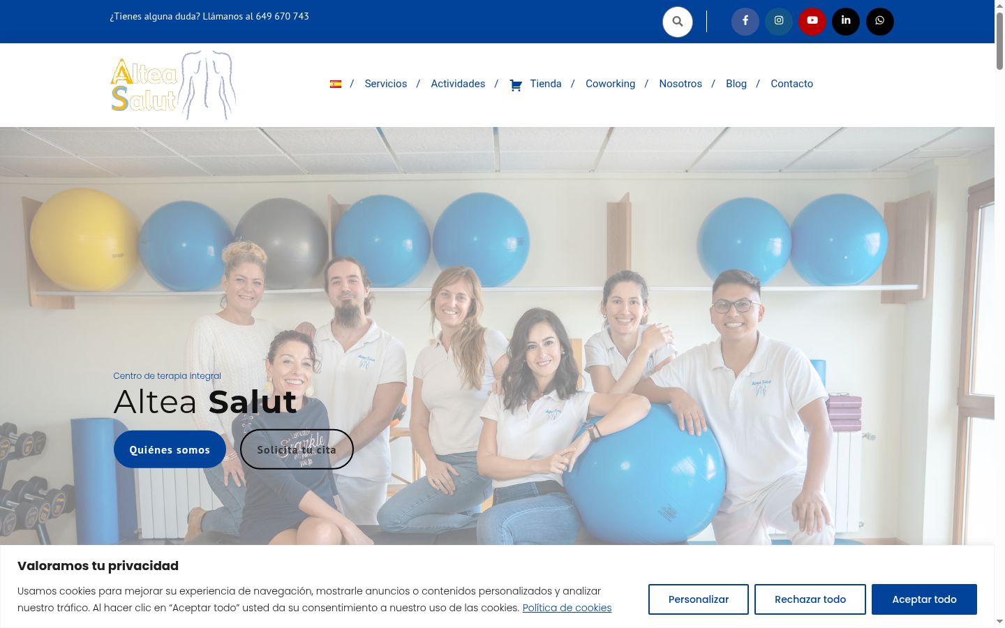 Captura de ecrã do banner de consentimento apresentado antes de qualquer interação
