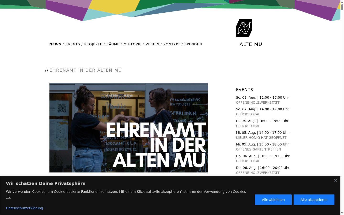 Screenshot des Einwilligungsbanners vor jeglicher Interaktion