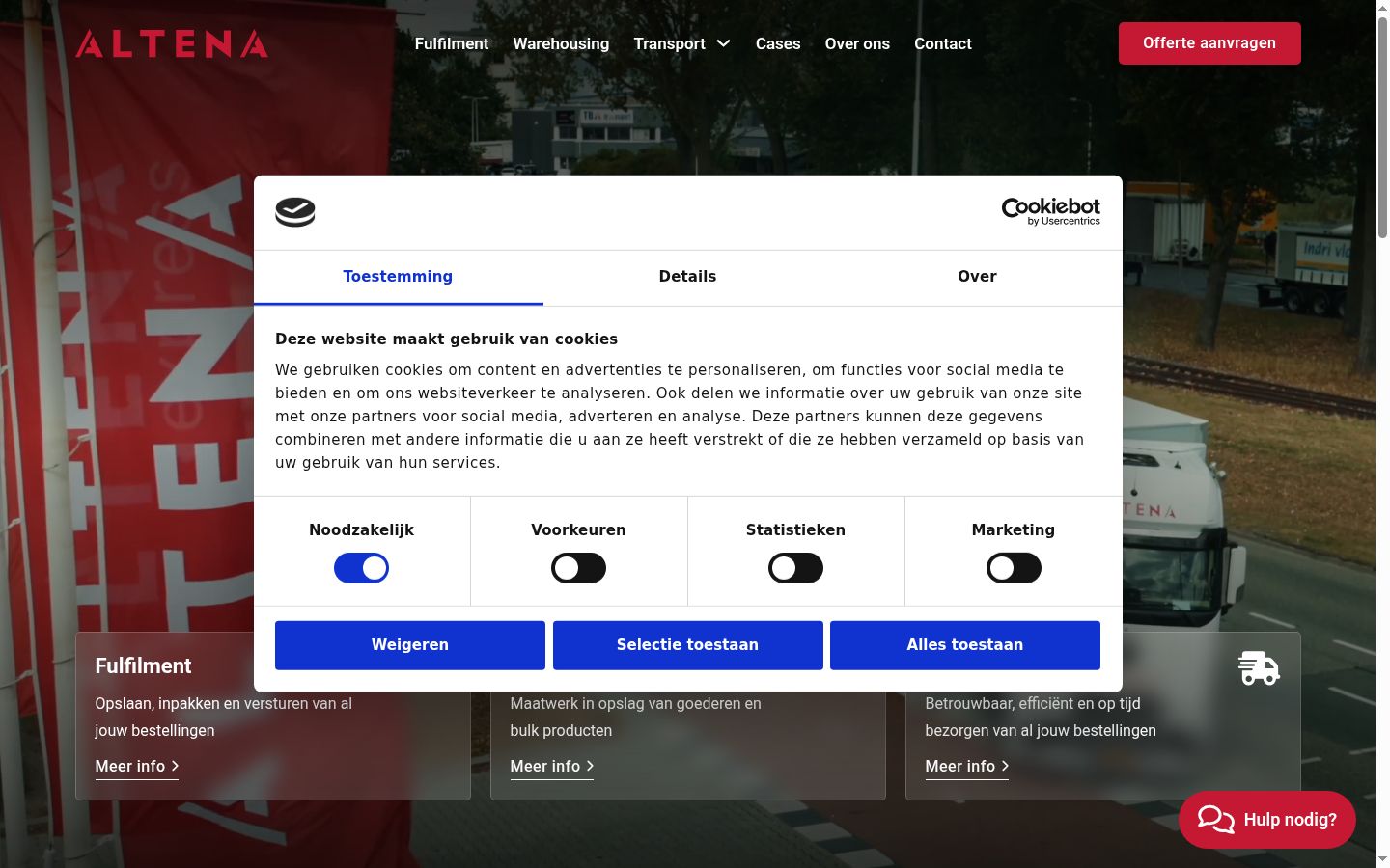 Screenshot des Einwilligungsbanners vor jeglicher Interaktion