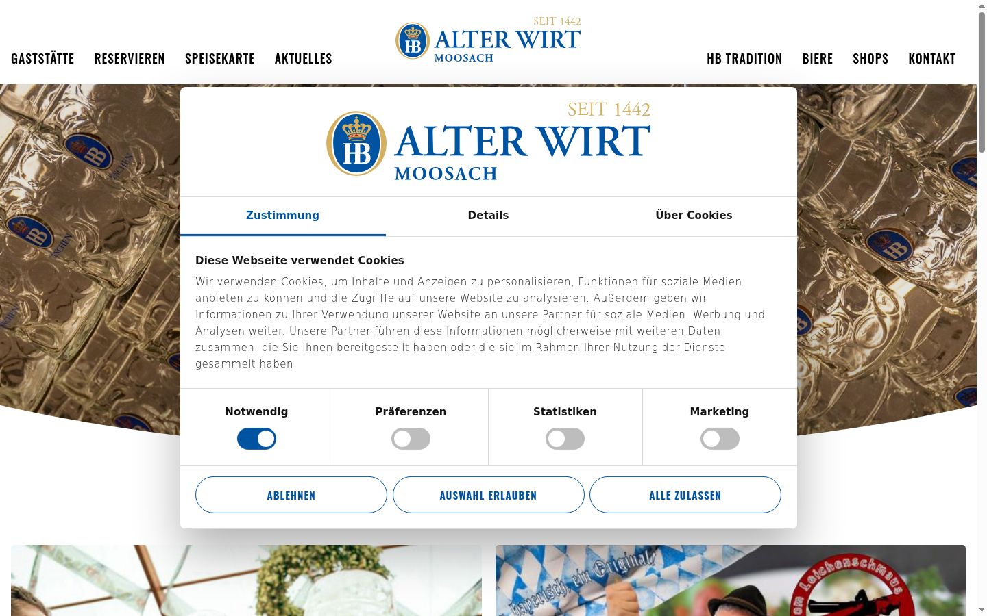 Captura de ecrã do banner de consentimento apresentado antes de qualquer interação