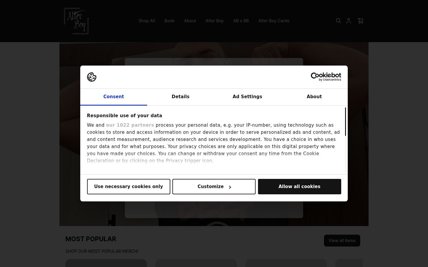 Screenshot of the consent banner shown before any interaction