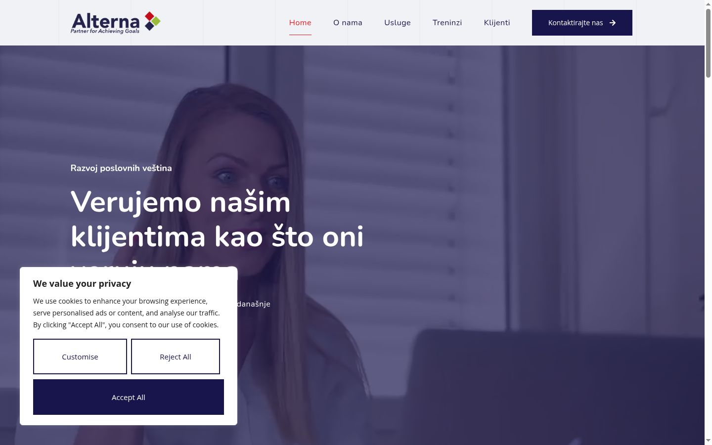 Sutikimo reklamjuostės, rodytos prieš bet kokią sąveiką, ekrano kopija