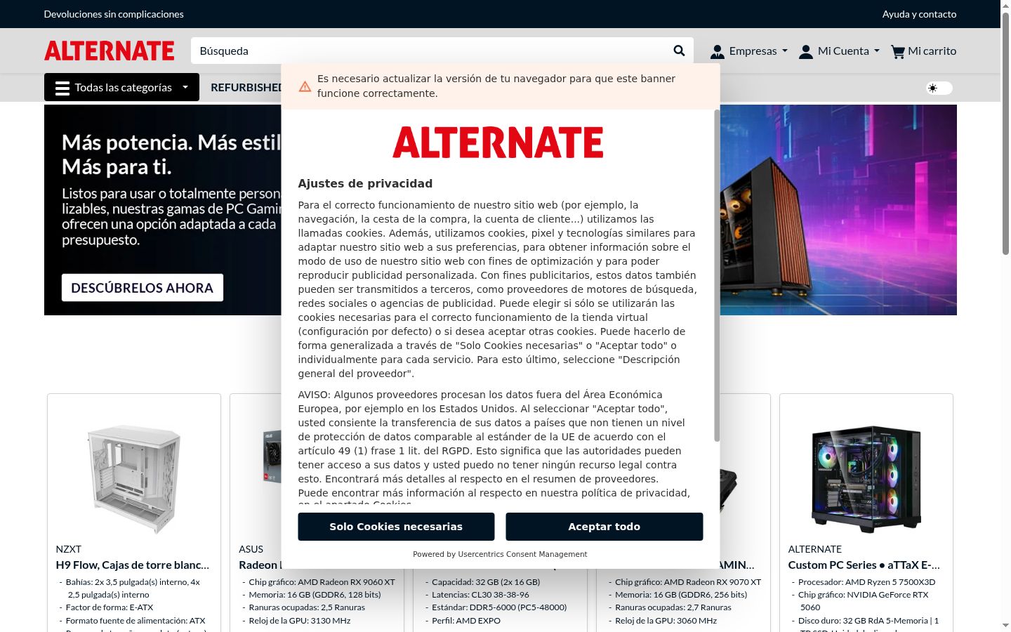 Screenshot tal-banner tal-kunsens muri qabel kwalunkwe interazzjoni