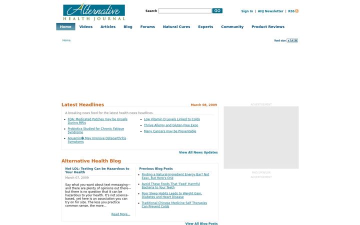 Screenshot ta' alternativehealthjournal.com