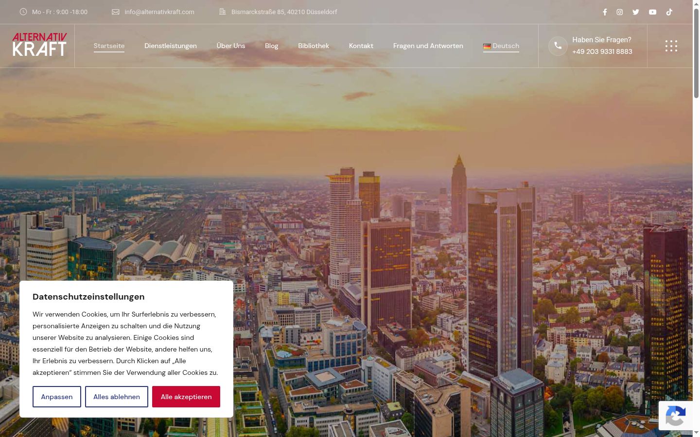 Screenshot des Einwilligungsbanners vor jeglicher Interaktion