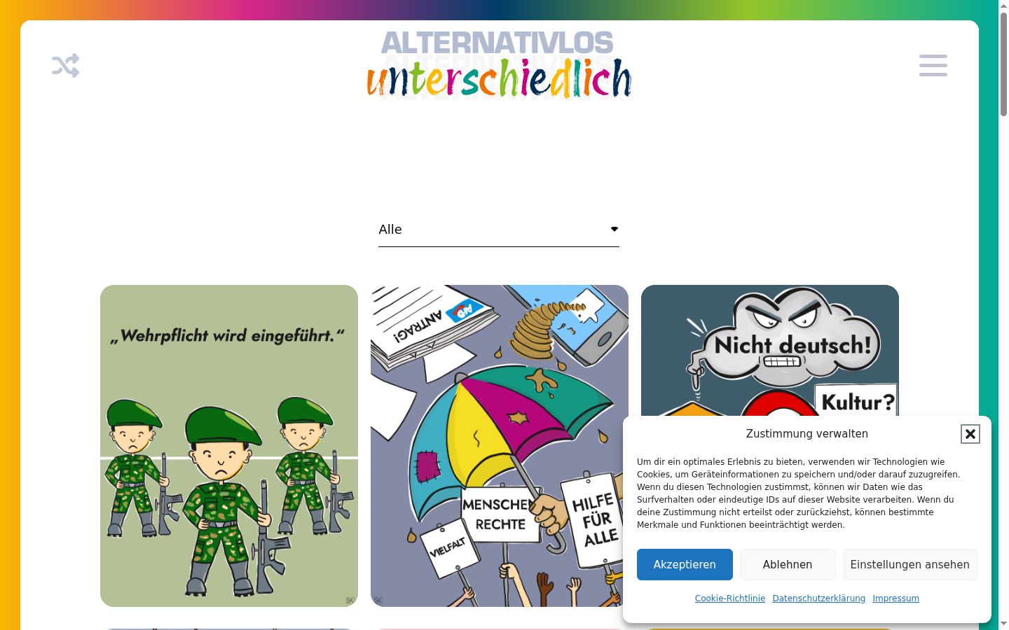 Screenshot des Einwilligungsbanners vor jeglicher Interaktion