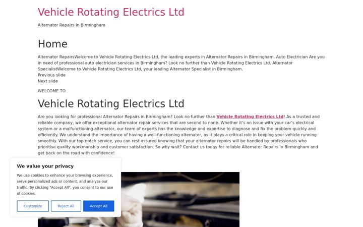 Screenshot of alternatorrepairsbirmingham.co.uk
