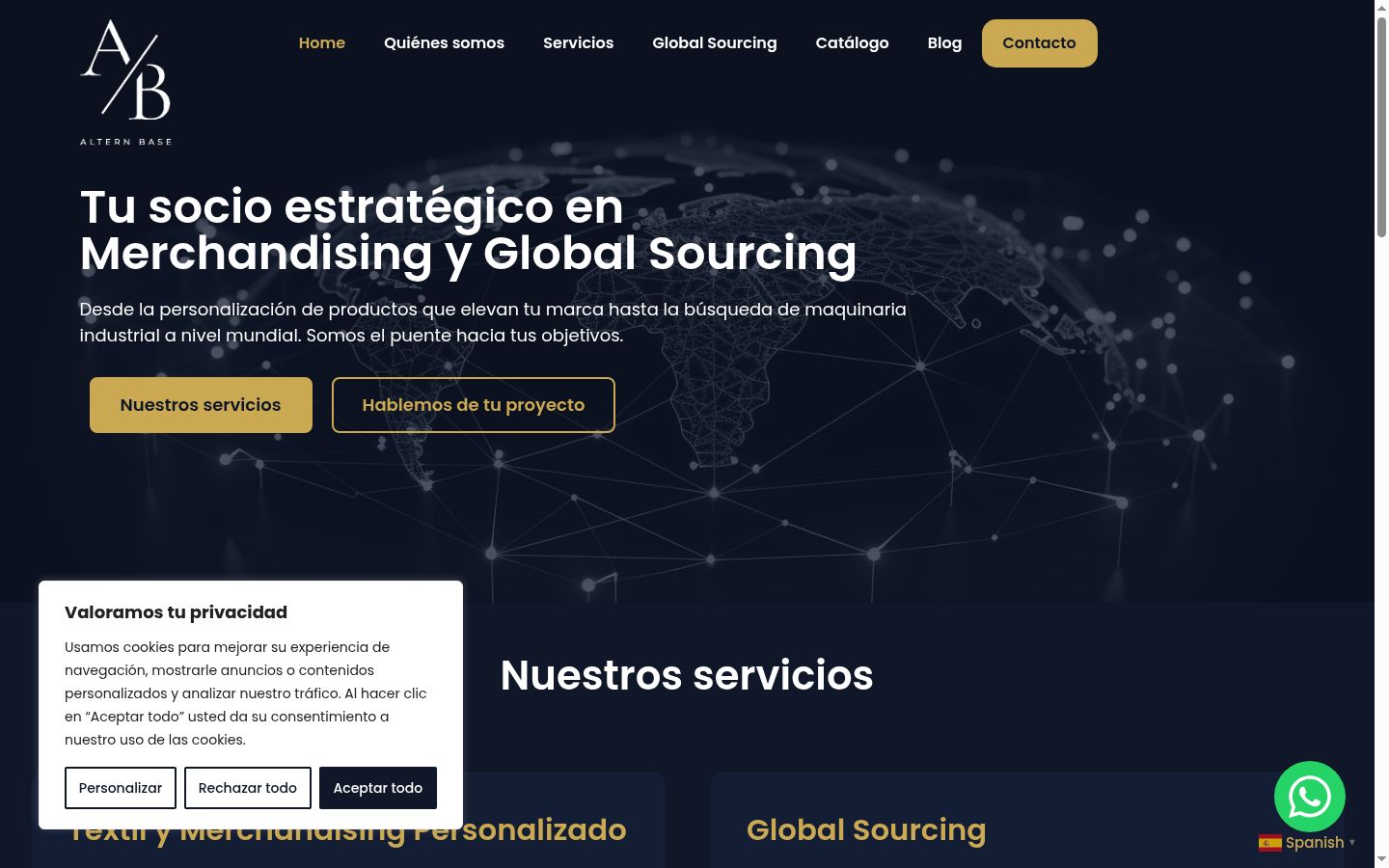 Captura de pantalla del banner de consentimiento mostrado antes de cualquier interacción