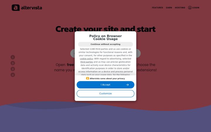 Screenshot of altervista.com