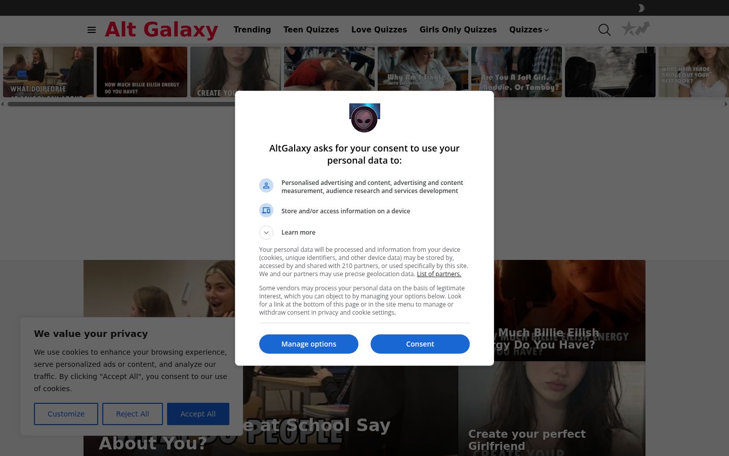Screenshot of the consent banner shown before any interaction
