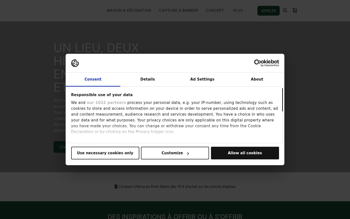 Képernyőkép a bármilyen interakció előtt megjelenő hozzájárulási bannerről