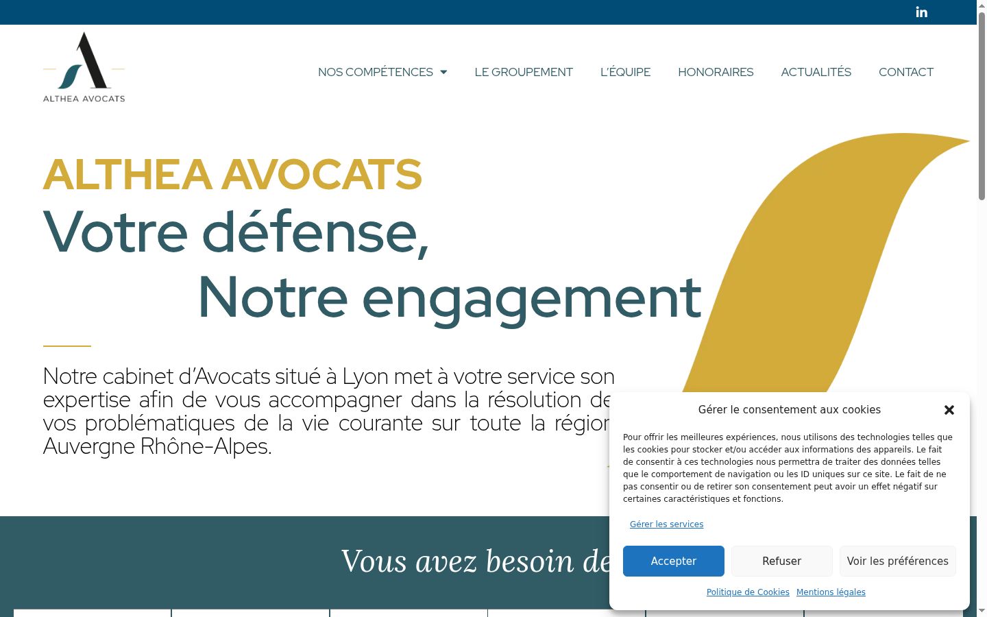 Capture d'écran de la bannière de consentement affichée avant toute interaction