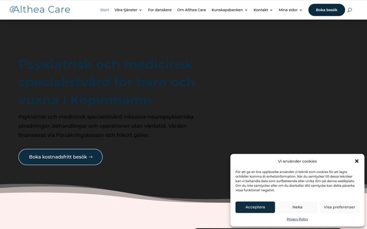 Screenshot stránky altheacare.se