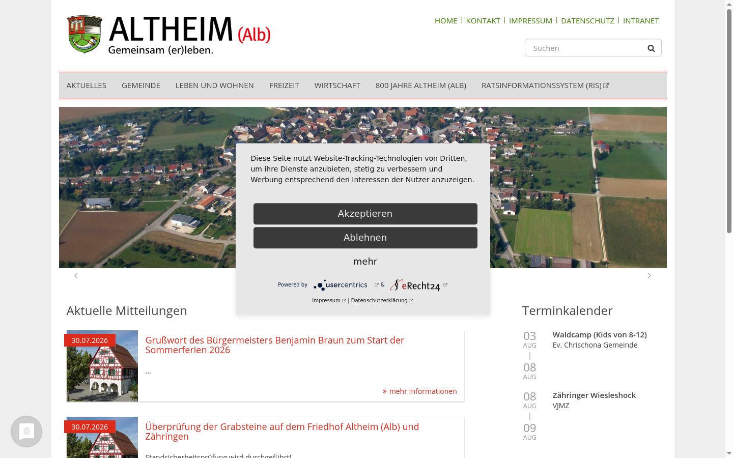 Screenshot del banner di consenso mostrato prima di qualsiasi interazione