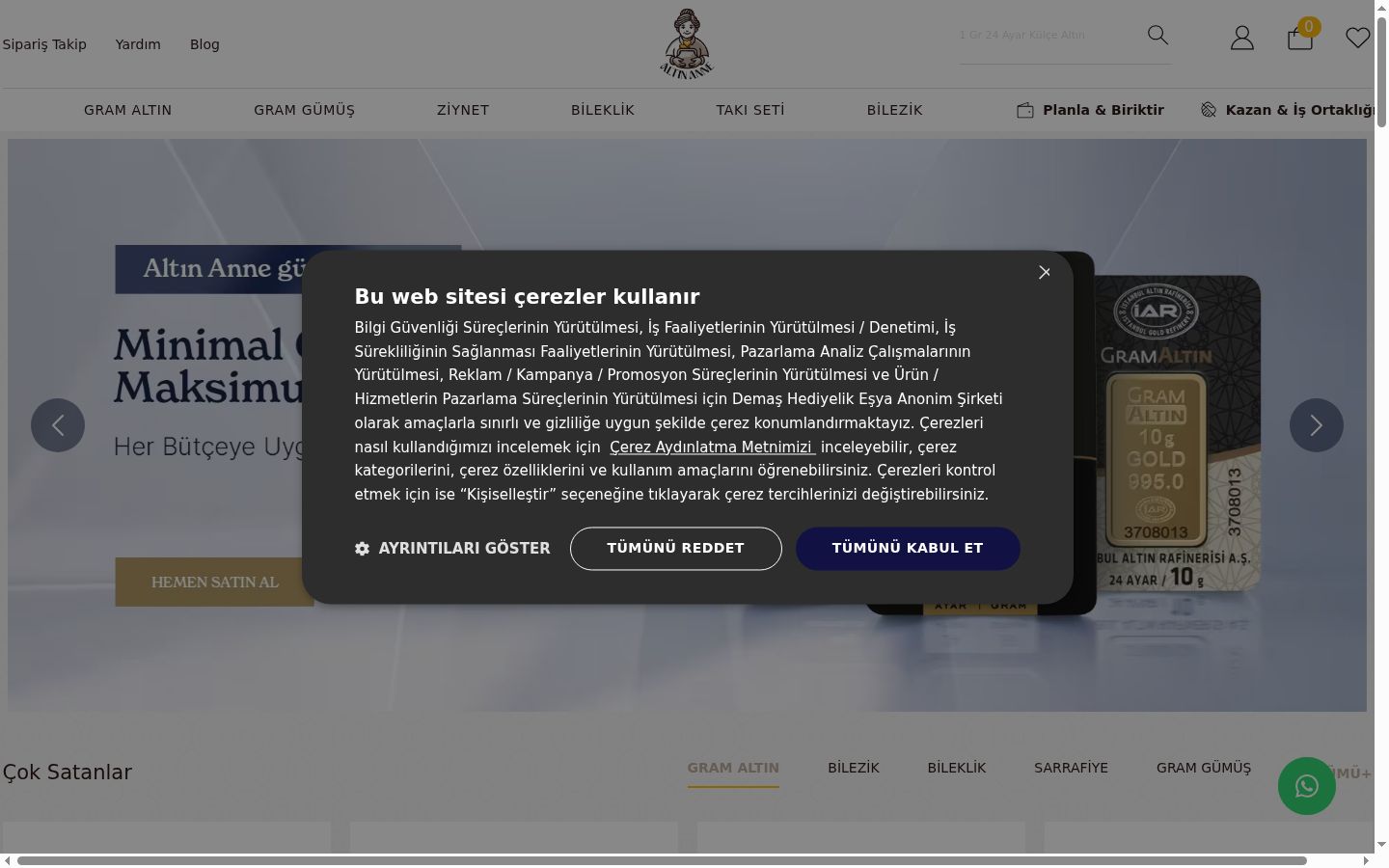Skærmbillede af samtykkebanneret, som det blev vist før nogen interaktion