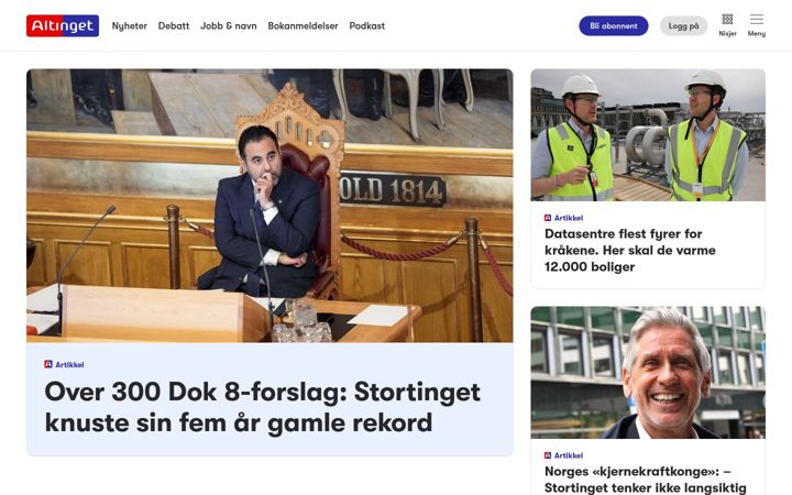 Screenshot of altinget.no