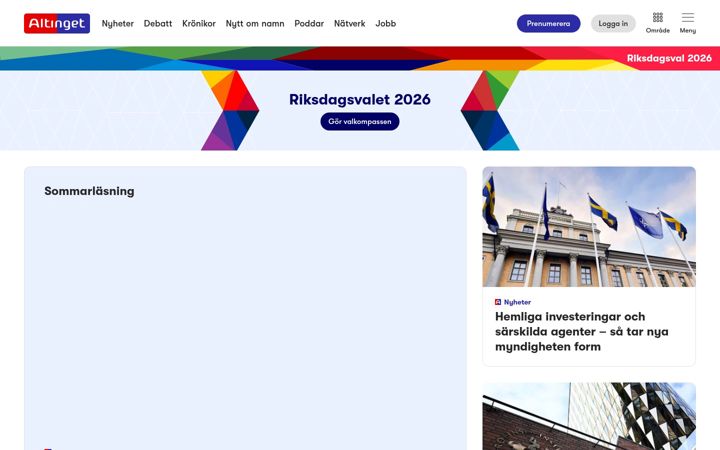 Screenshot of altinget.se