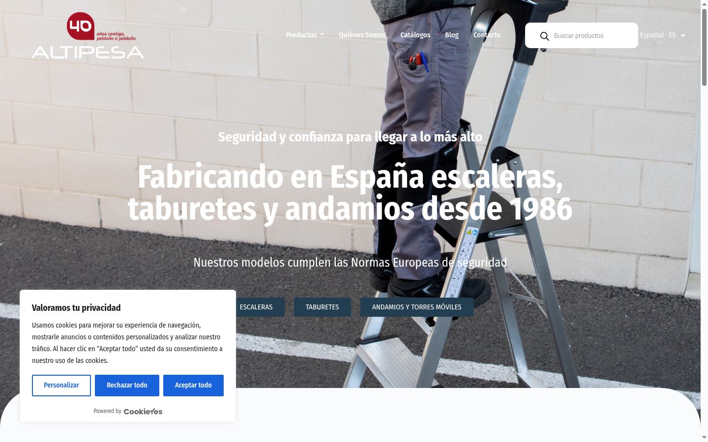 Captura de pantalla del banner de consentimiento mostrado antes de cualquier interacción