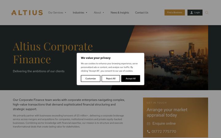 Screenshot of altiuscorporatefinance.com