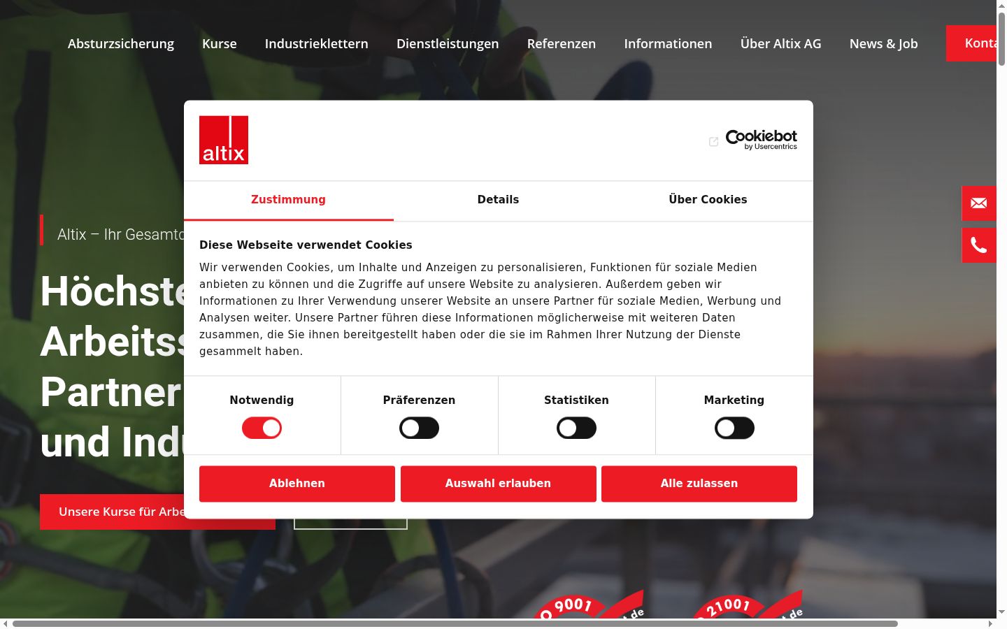 Screenshot del banner di consenso mostrato prima di qualsiasi interazione