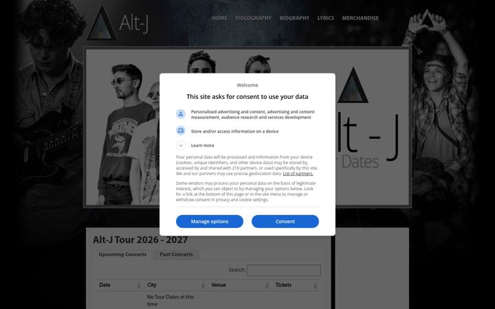 Skjermbilde av altjtourdates.com