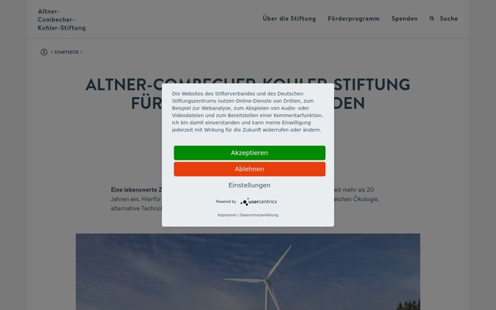 Screenshot of altner-combecher-kohler-stiftung.de