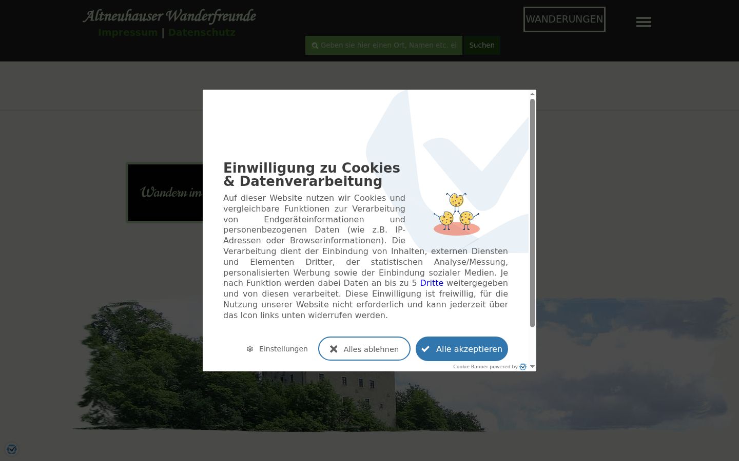 Captura de ecrã do banner de consentimento apresentado antes de qualquer interação