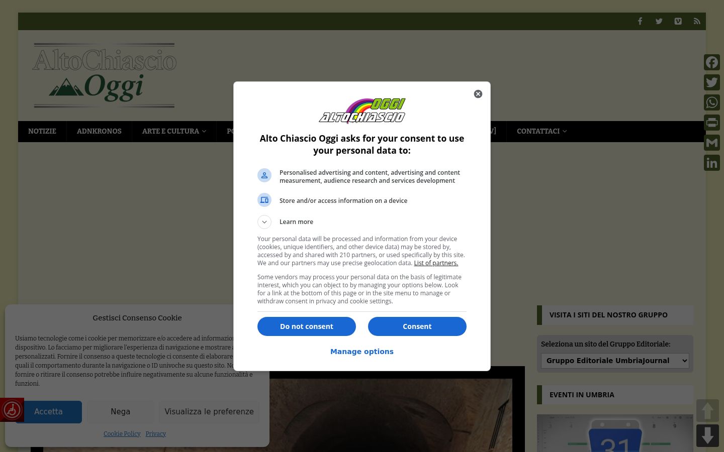 Ekrānuzņēmums ar piekrišanas baneri, kas tika rādīts pirms jebkādas mijiedarbības