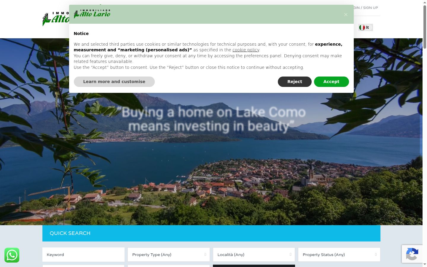 Screenshot of the consent banner shown before any interaction
