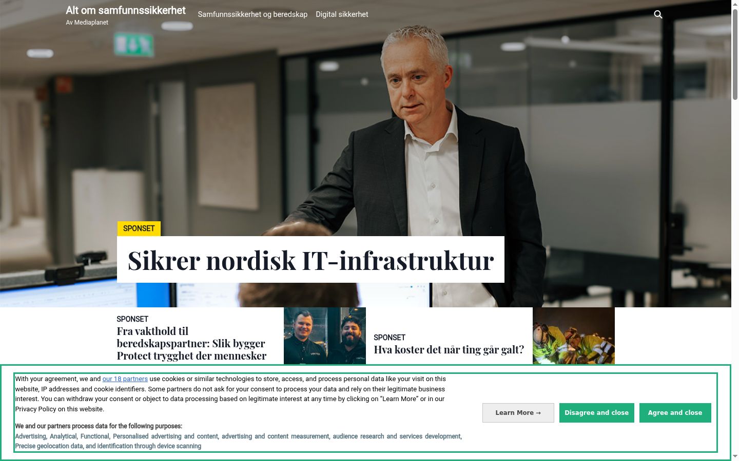 Snímek obrazovky baneru souhlasu zobrazeného před jakoukoli interakcí