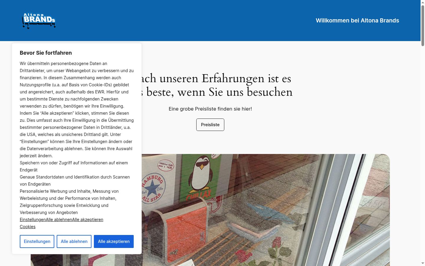 Screenshot del banner di consenso mostrato prima di qualsiasi interazione