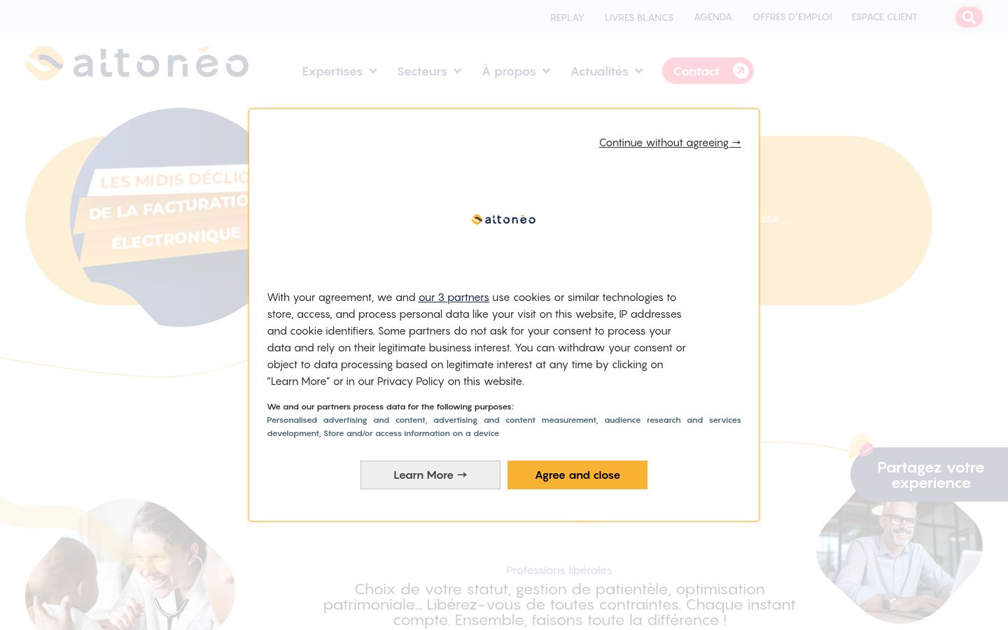 Screenshot del banner di consenso mostrato prima di qualsiasi interazione