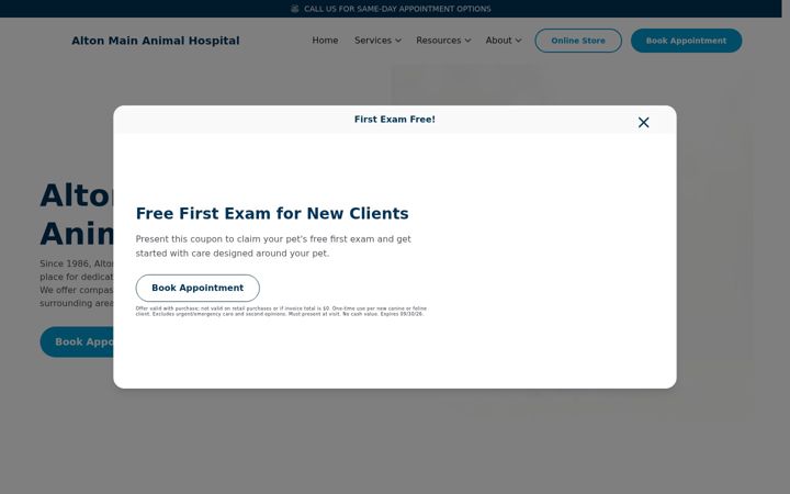 Screenshot of altonmainanimalhospital.com