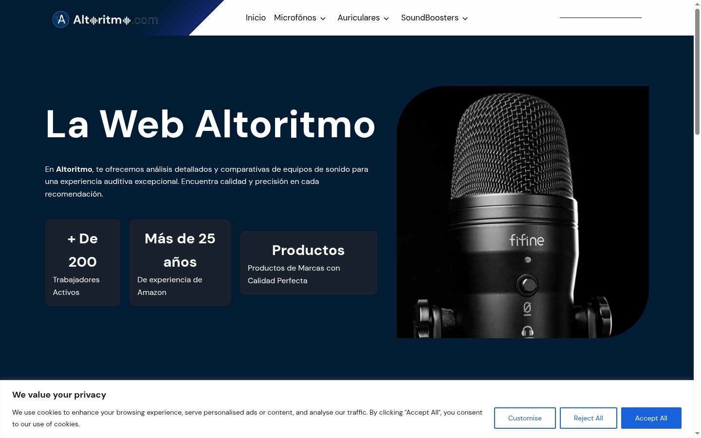 Screenshot del banner di consenso mostrato prima di qualsiasi interazione