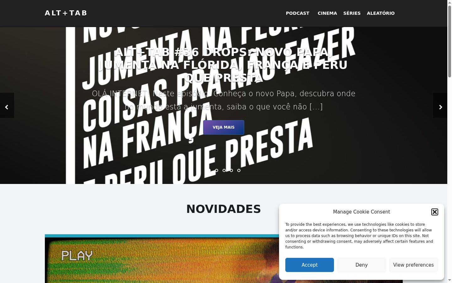 Captura de pantalla del banner de consentimiento mostrado antes de cualquier interacción