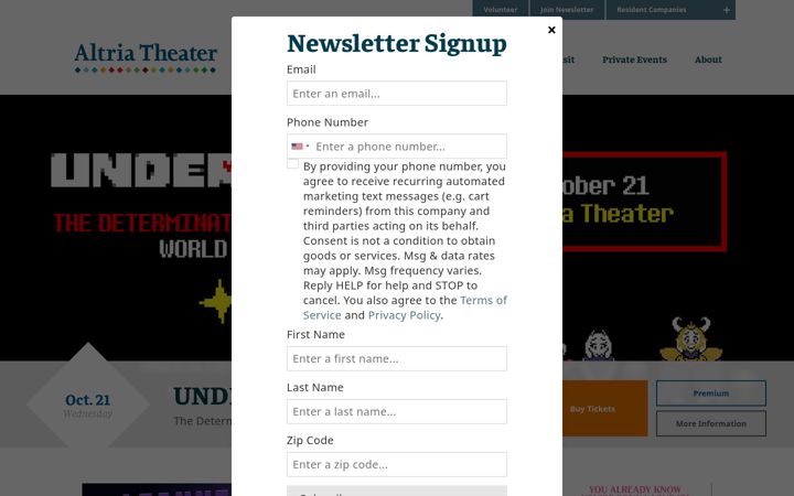 Snimka zaslona za altriatheater.com