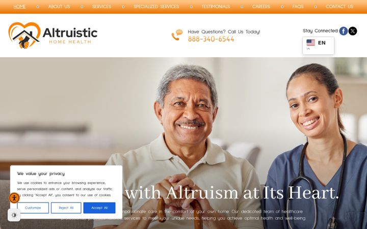 Skjámynd af altruistichomeservices.com