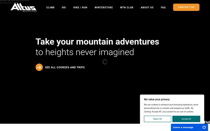 Kuvakaappaus sivustosta altusmountainguides.com