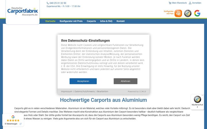 Skärmbild av alucarports.de